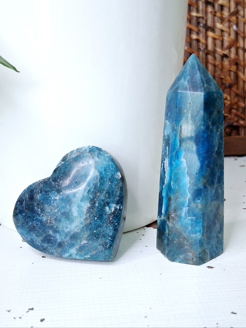 Blue Apatite Crystal Set, Obelisk Tower & Heart